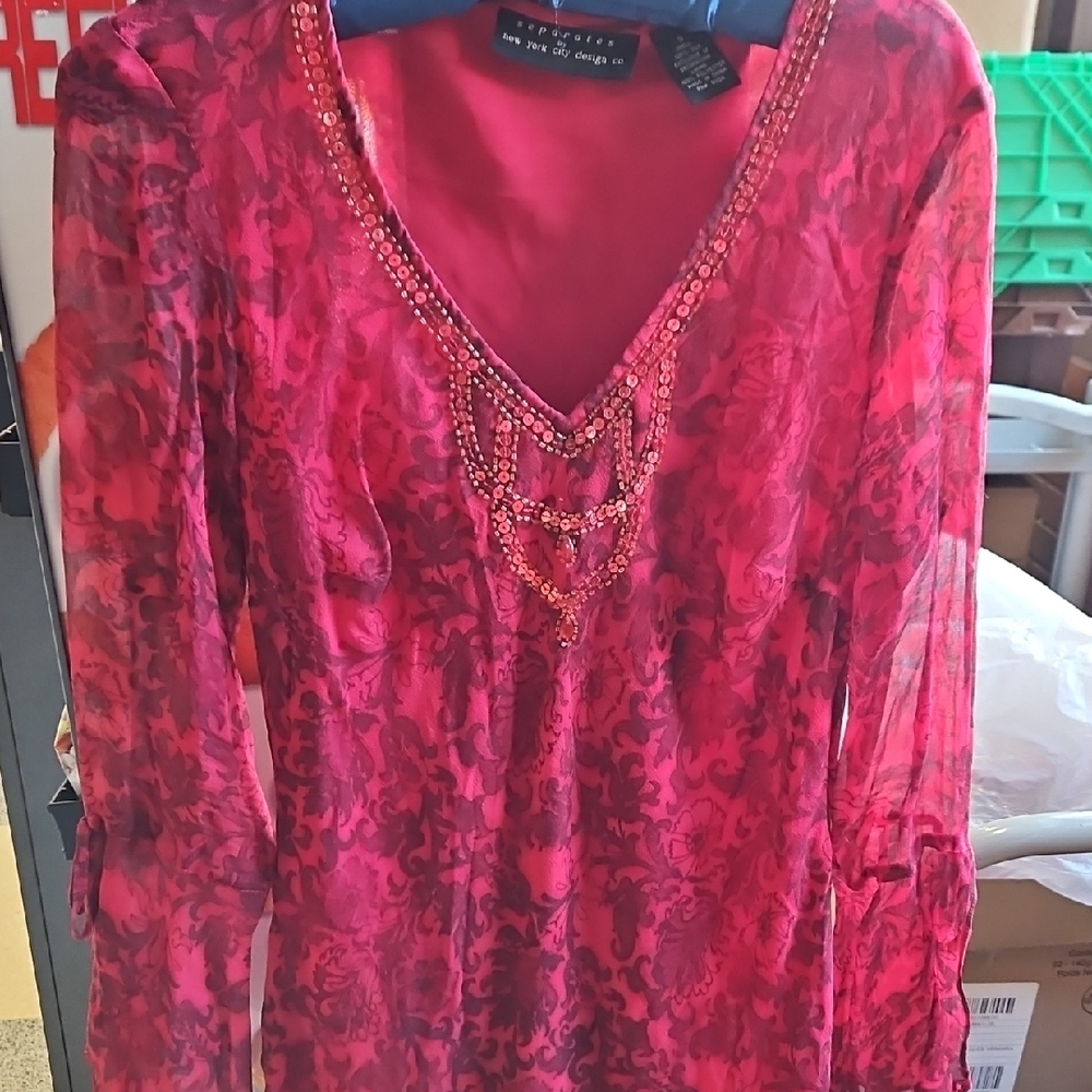 Chic Red and Black Sheer Blouse